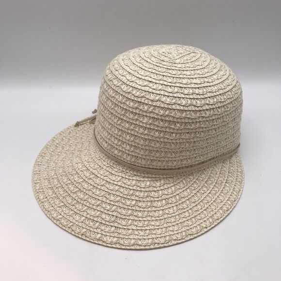 Nine West Face Framer Straw Sun Hat Women's OSFM Scallop Packable Vacation Beach - Picture 7 of 10